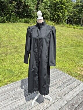 Vintage Ms. Freddi Black Trench Coat Size 14, Victorian Style
